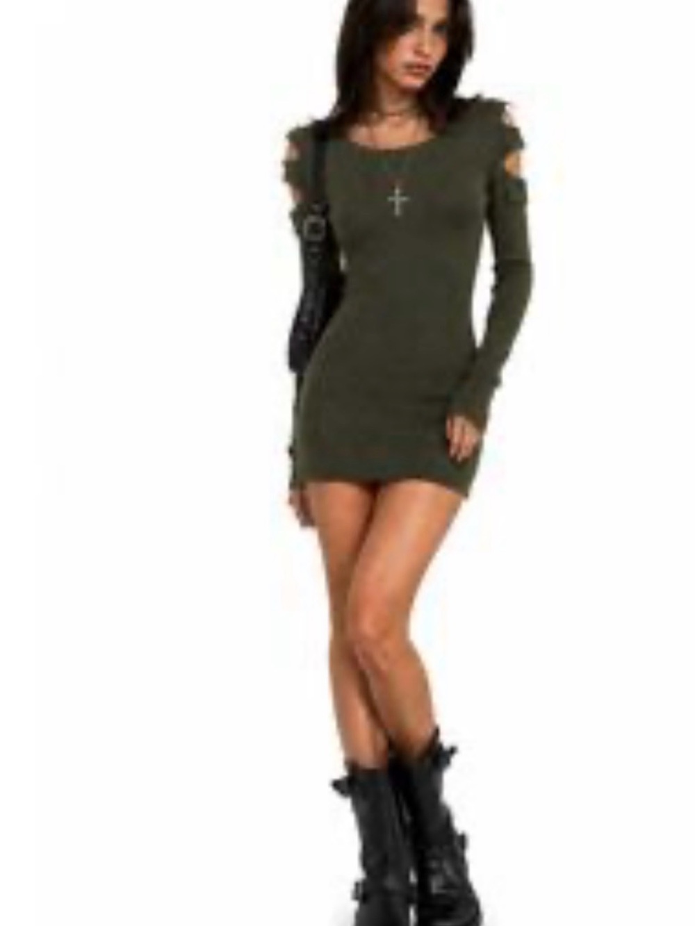 Ralph Lauren Olive Green Long-Sleeve Cold-Shoulder Mini Dress